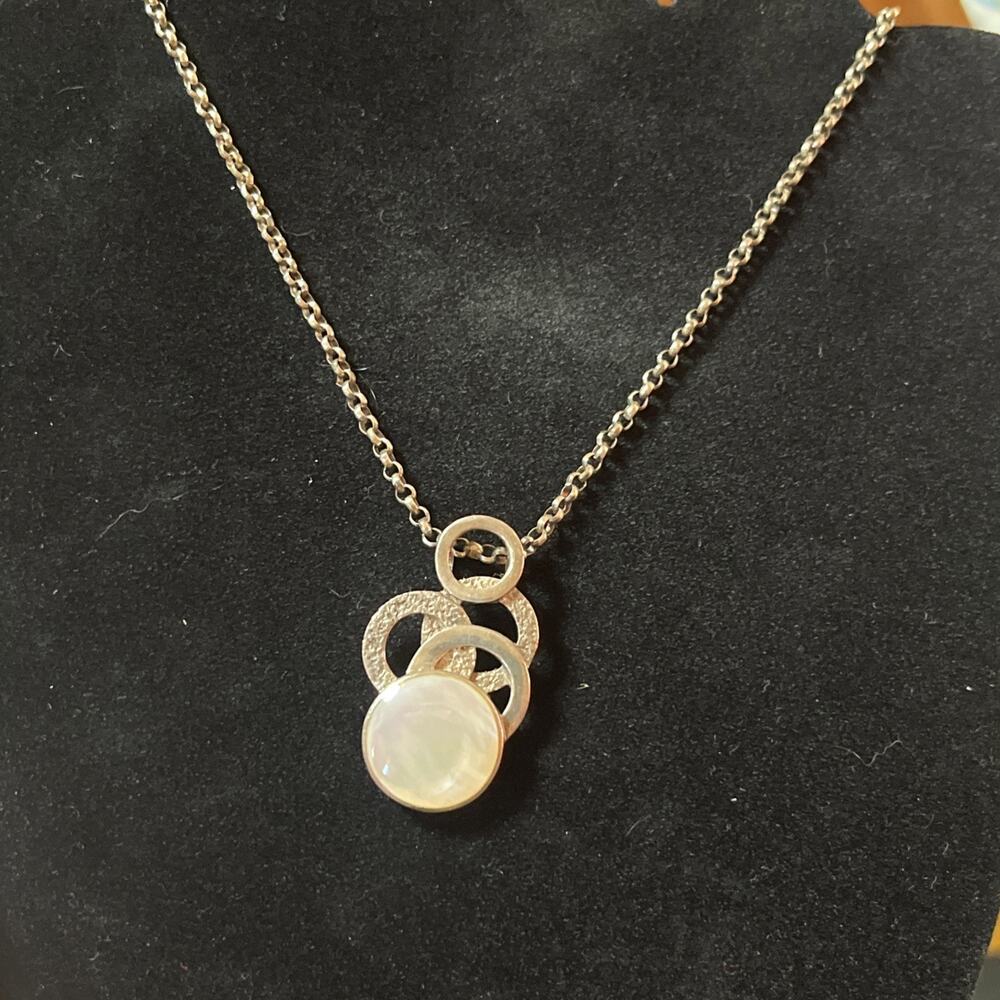 Heavy Sterling Necklace with Moonstone and Rings Design Modernist 16.27 gr